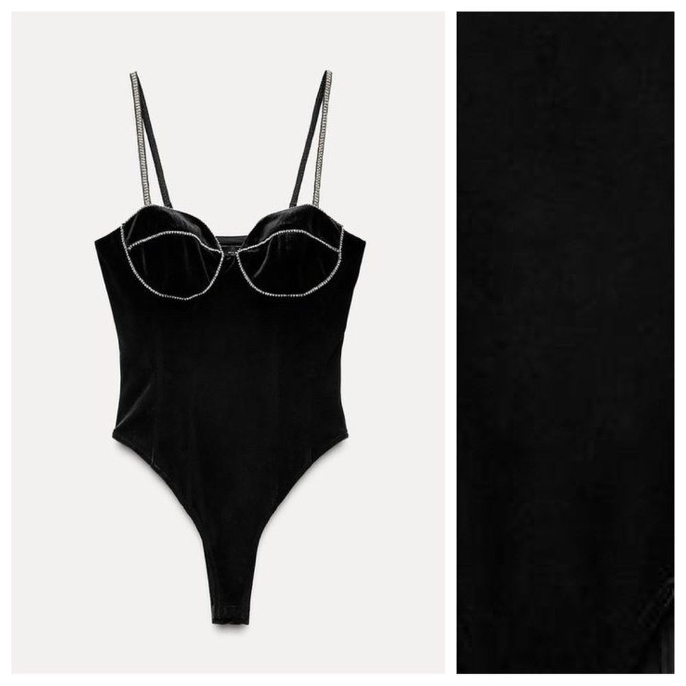 NWOT. Zara Black Velvet Sparkly Bodysuit. Size M.
